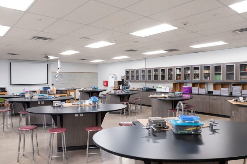 Custom science lab casework and storage cabinets built by Castaldi Custom for Sun Valley Academy
